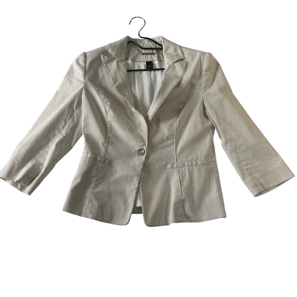 White House Black Market Tan Pinstripe Peplum Blazer Jacket Size 2 4500992397